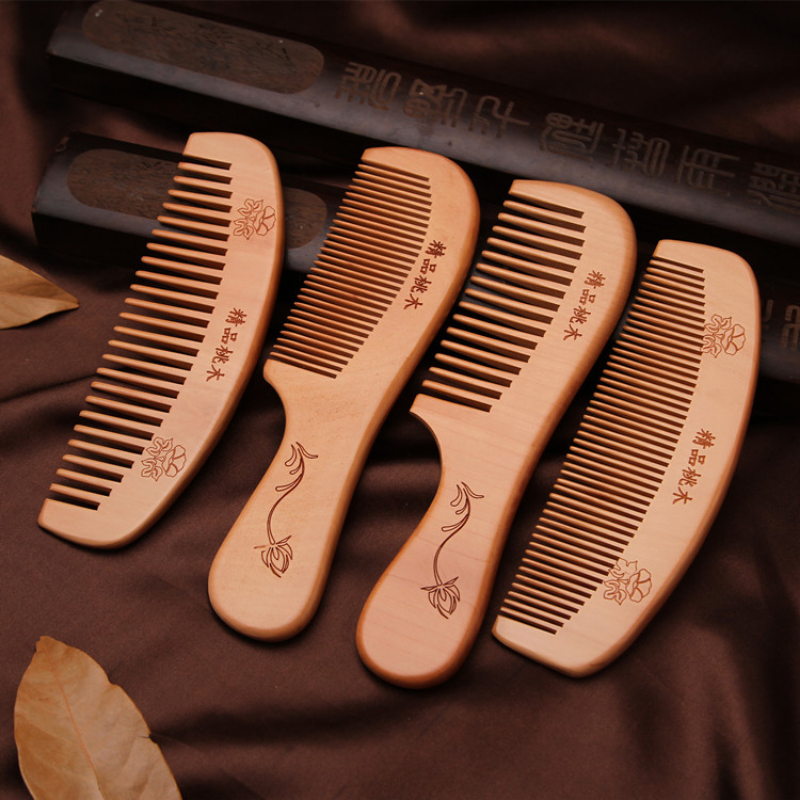 Bamboo Hair Brush - Natural Peach Wood Hair Comb Close
